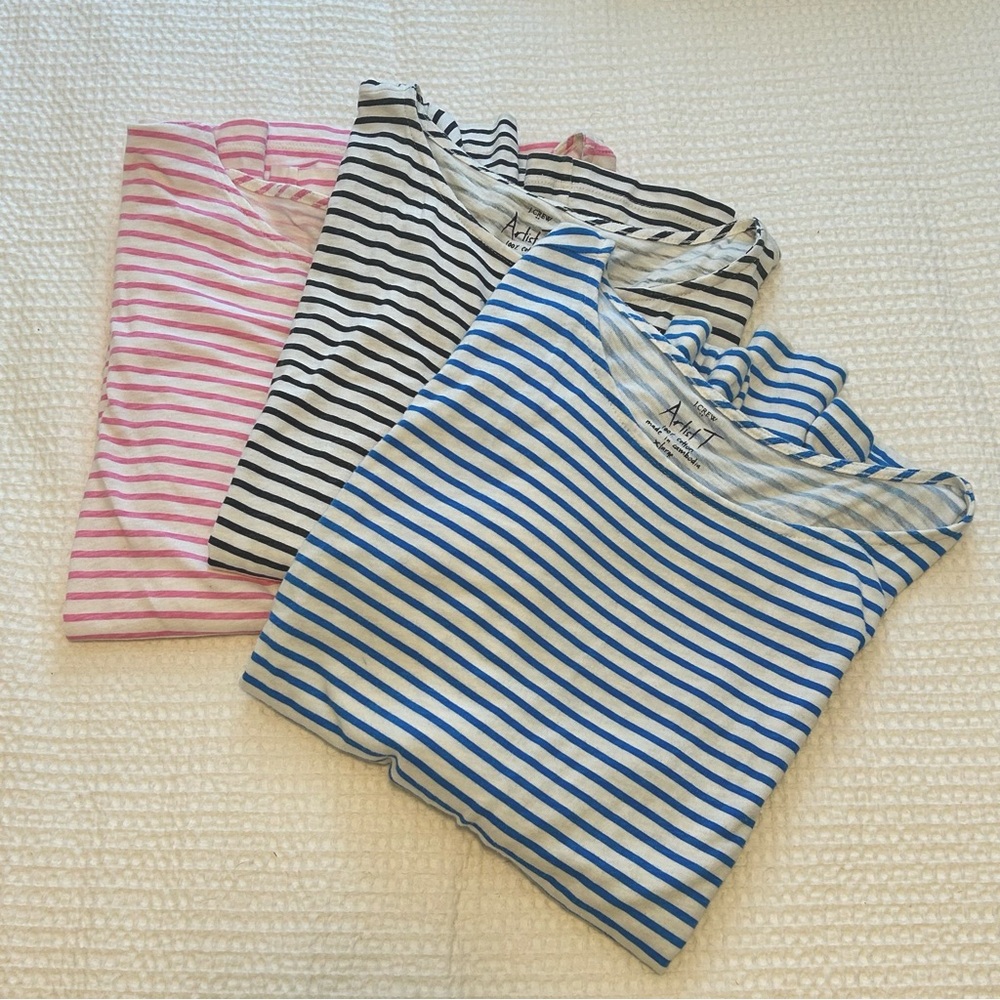 J. Crew Women's Blue Stripes Artist Tees Long Sleeve T-Shirt Size XL, Set Of 3